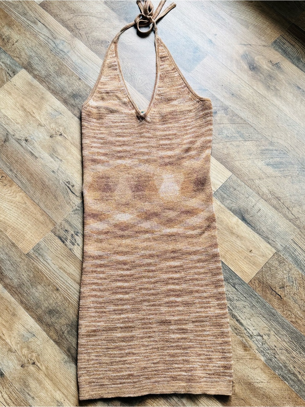 NWOT Wild Fable Marled Sweater Dress M Halter Tie Neck Brown Tan Mini